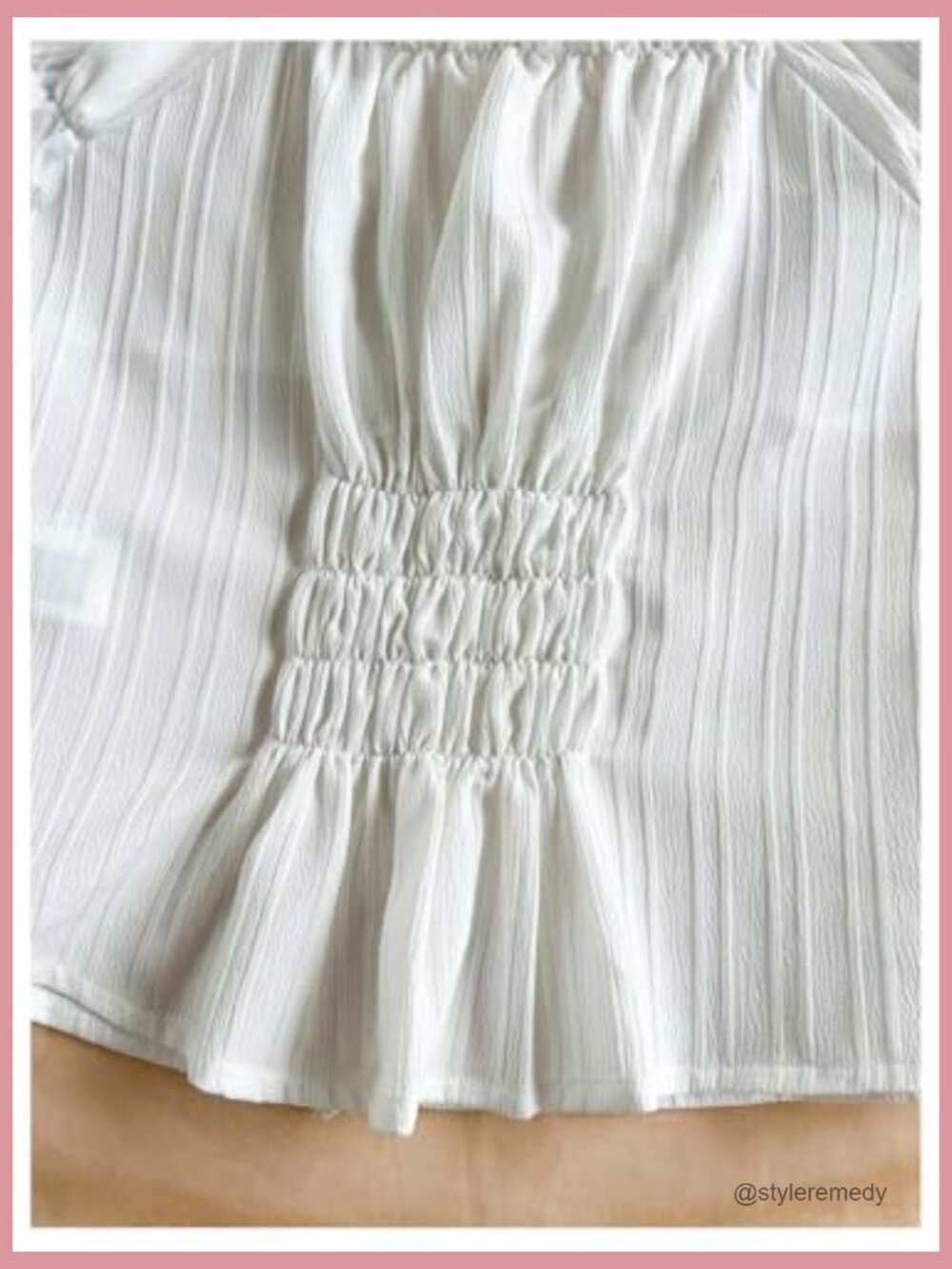 Bow Tie Front Ruched Blouse with Puff Sleeve Square Neck - Picture 5 of 5